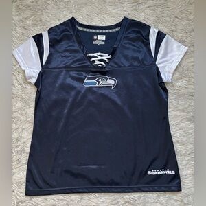 NFL Navy and White Women’s Seattle Seahawks Jersey Shirt Size XL